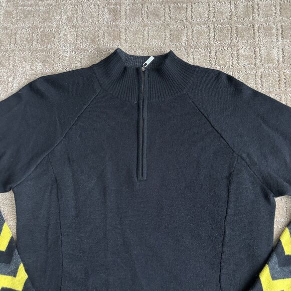 Neve 100% Merino Wool 1/4 Zip Sweater Pullover Women's XL Chevron Ski Black - Picture 2 of 8